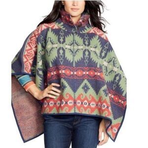 Vintage Ralph Lauren 100% Wool Aztec Southwestern Poncho Cape Shawl Sweater